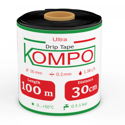 Стрічка крапельного поливу Kompo 8 mil; 1.38 л/год 100м*30см Стрічка крапельного поливу Kompo 8 mil; 1.38 л/год 100м*30см
