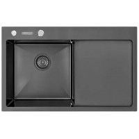 Мойка кухонная врезная Handmade MONRO 7849 (2.7/1.0/220) black с отверстием, крыло чаша с лева