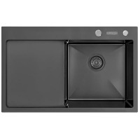 Мойка кухонная врезная Handmade MONRO 7849 (2.7/1.0/220) black с отверстием, крыло чаша с права