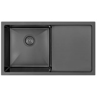 Мойка кухонная врезная Handmade MONRO 7844 (2.7/1.0/220) black без отверстия левая чаша с крылом